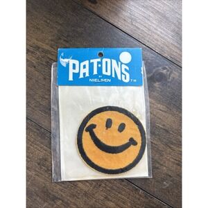 Happy Face 70s Patch Rare Vtg Iron On 3" Hippie Bag Jacket Yellow Smiley Emo New